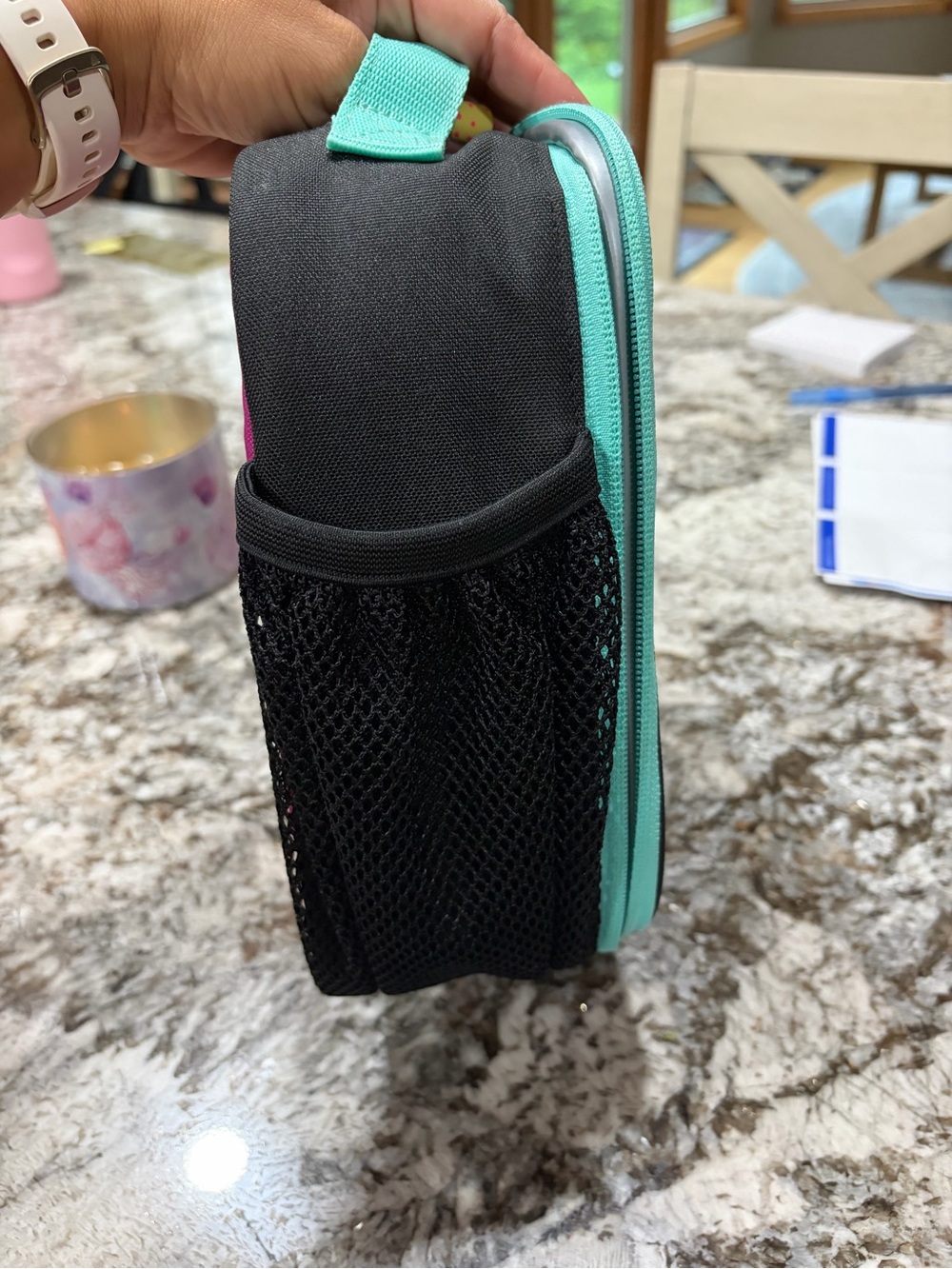 Pottery Barn Kids Pink Spider Web Lunchbox with Teal Trim - Picture 4 of 11